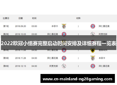 2022欧冠小组赛完整启动时间安排及详细赛程一览表