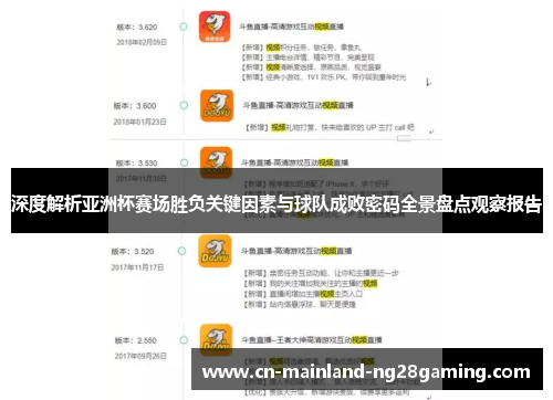 深度解析亚洲杯赛场胜负关键因素与球队成败密码全景盘点观察报告