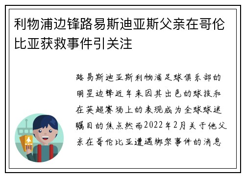 利物浦边锋路易斯迪亚斯父亲在哥伦比亚获救事件引关注